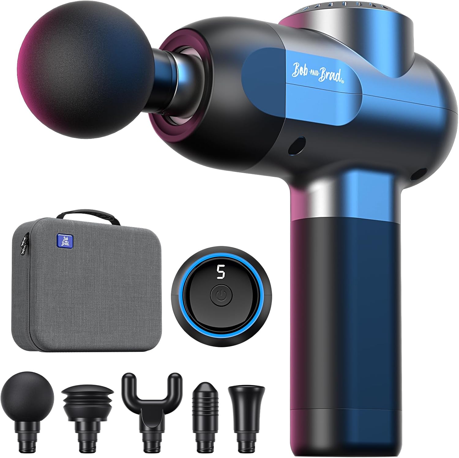 BOB AND BRAD C2 Massage Gun, Deep Tissue Percussion Massager Gun, Muscle Massager with 5 Speeds and 5 Heads, Electric Back Massagers for Professional Athletes Home Gym