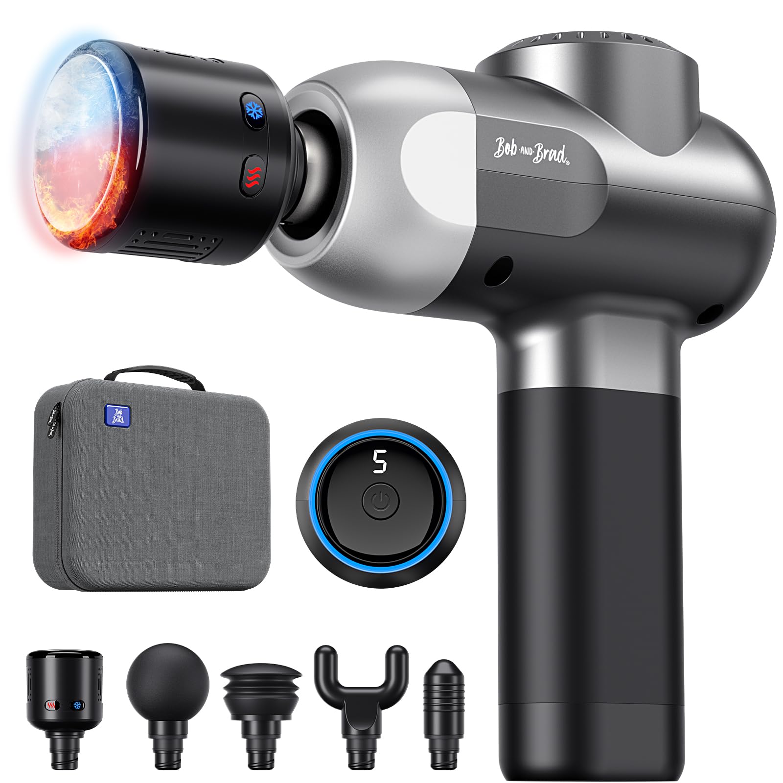 BOB AND BRAD C2 Massage Gun, Deep Tissue Percussion Massager Gun, Muscle Massager with 5 Speeds and 5 Heads, Electric Back Massagers for Professional Athletes Home Gym