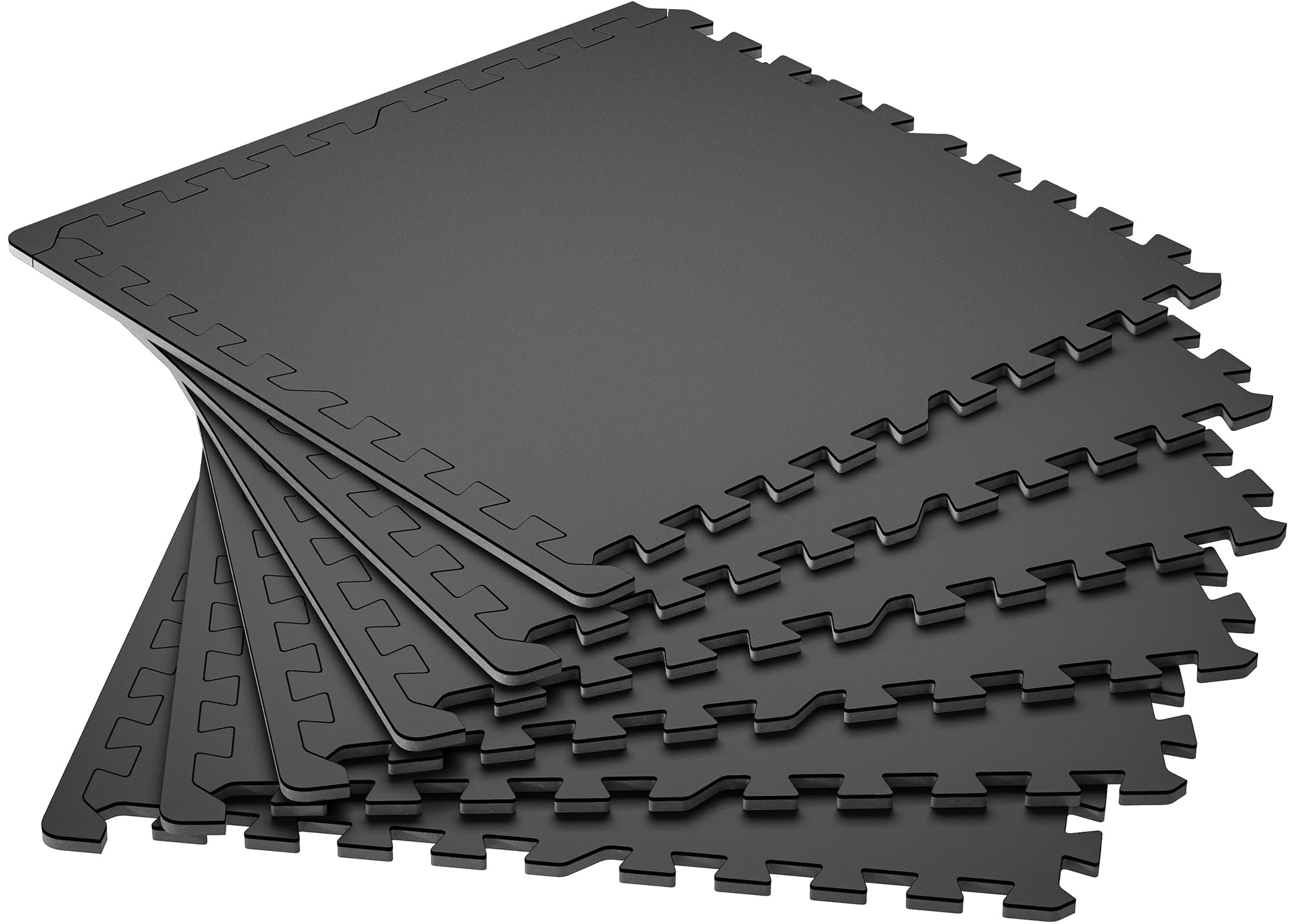 SUPERJARE 0.4'' Thick 12 Pcs 48 Sq Ft Rubber Top Exercise Equipment Mats, High Density EVA Foam Mats with Rubber Top, Interlocking Gym Flooring for Home Gym, Protective Workout Mat, Black/Grey