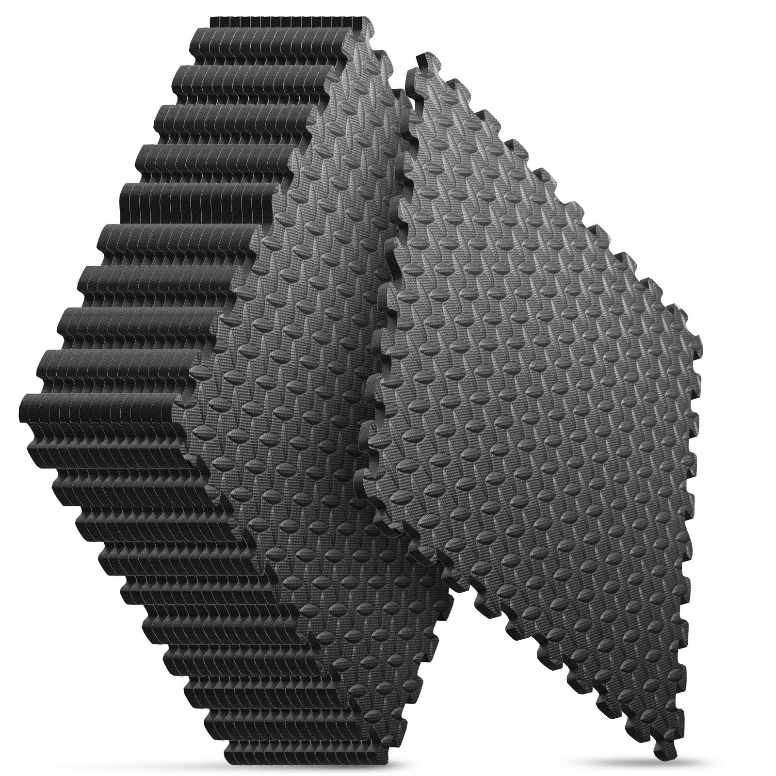 Home Gym Mat, Puzzle Exercise Mat, EVA Interlocking Foam Floor Tiles for Home Workout Equipment and Kids' Play Areas - Black, 24 in x 24 in x ½ in - 12 Tiles (Black, 12 Pack, 48 SQ FT)