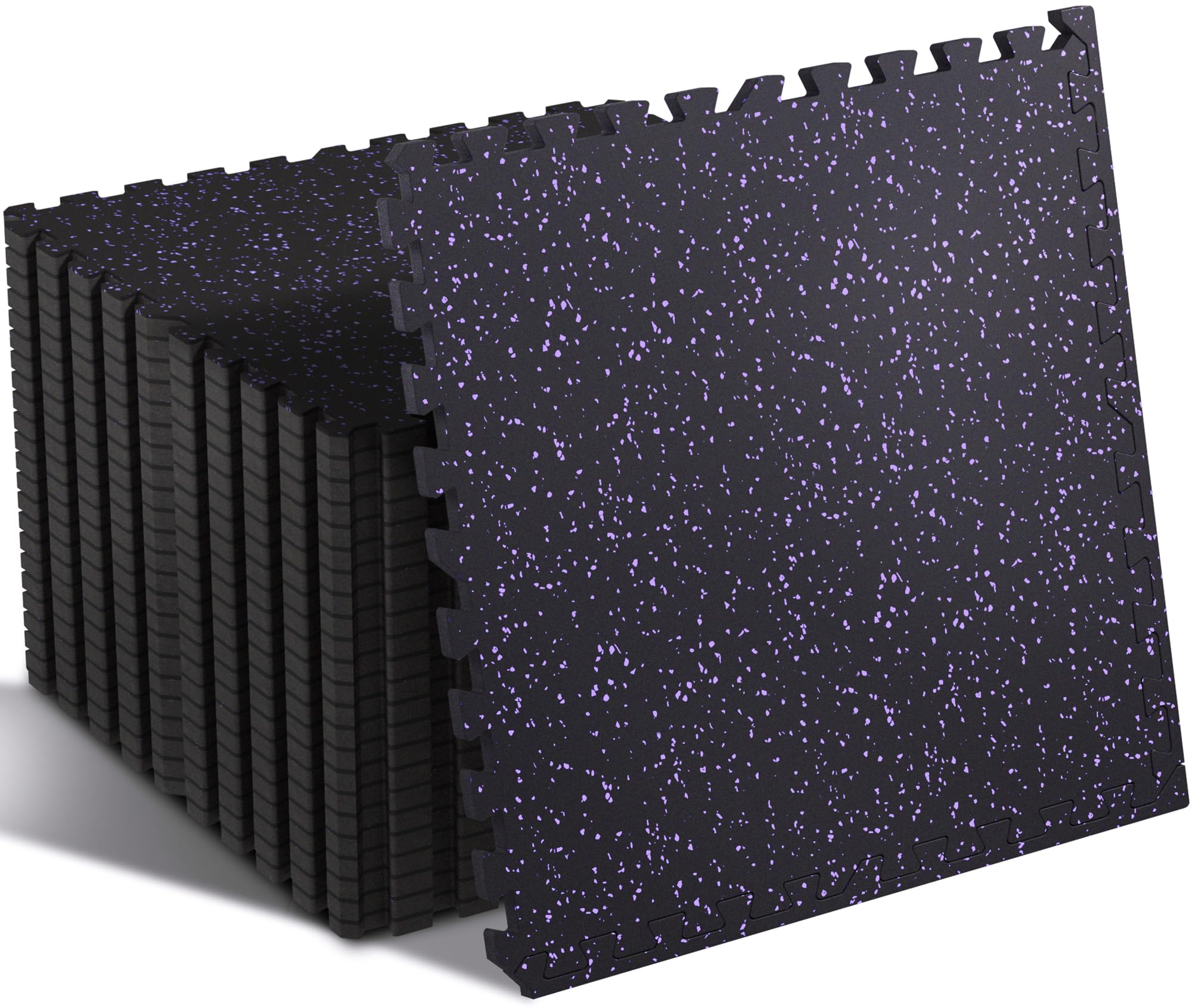 SUPERJARE 0.4'' Thick 12 Pcs 48 Sq Ft Rubber Top Exercise Equipment Mats, High Density EVA Foam Mats with Rubber Top, Interlocking Gym Flooring for Home Gym, Protective Workout Mat, Black/Grey