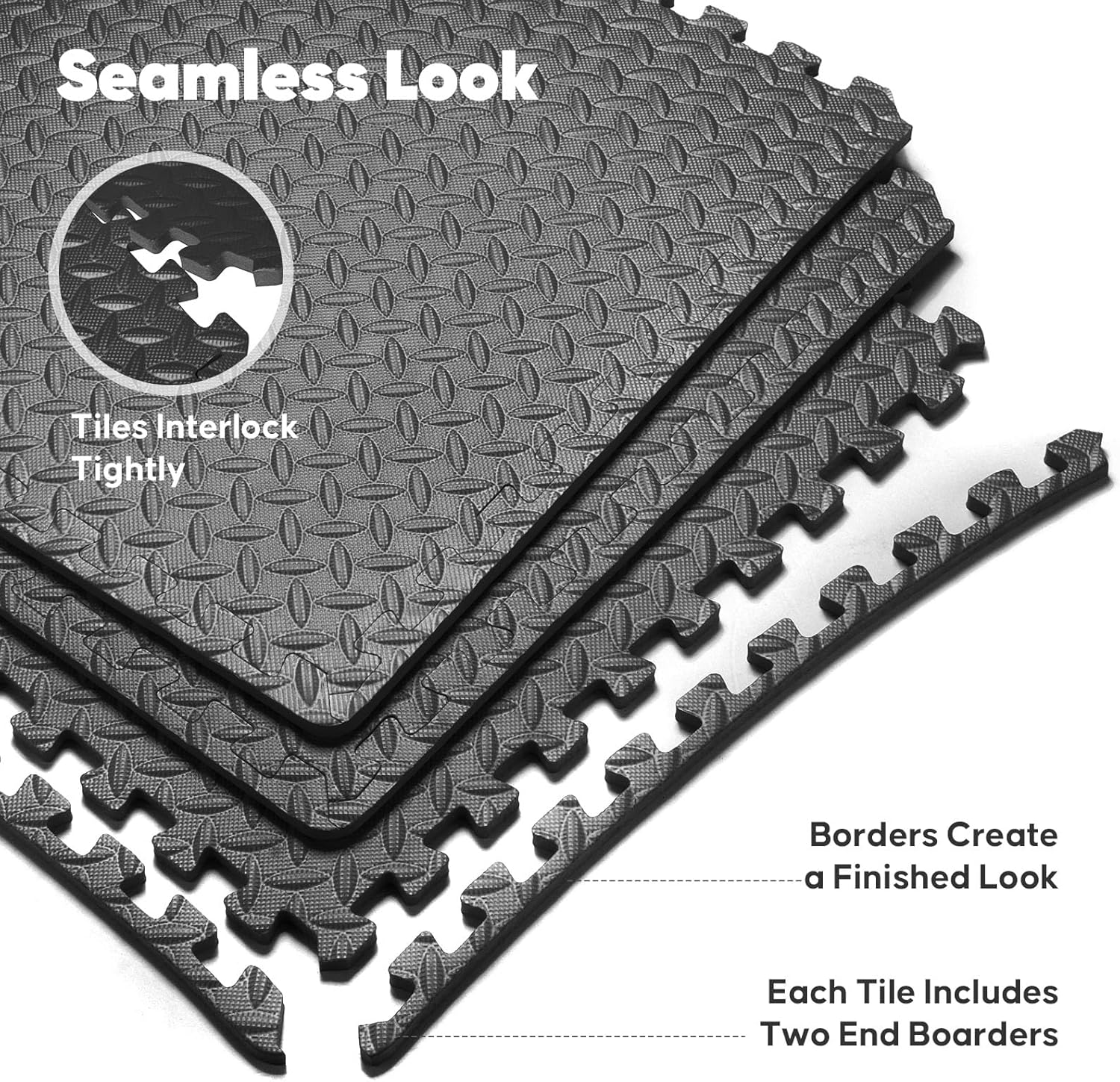 Home Gym Mat, Puzzle Exercise Mat, EVA Interlocking Foam Floor Tiles for Home Workout Equipment and Kids' Play Areas - Black, 24 in x 24 in x ½ in - 12 Tiles (Black, 12 Pack, 48 SQ FT)