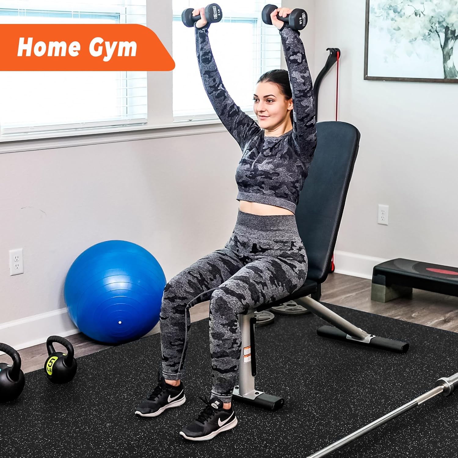 SUPERJARE 0.4'' Thick 12 Pcs 48 Sq Ft Rubber Top Exercise Equipment Mats, High Density EVA Foam Mats with Rubber Top, Interlocking Gym Flooring for Home Gym, Protective Workout Mat, Black/Grey