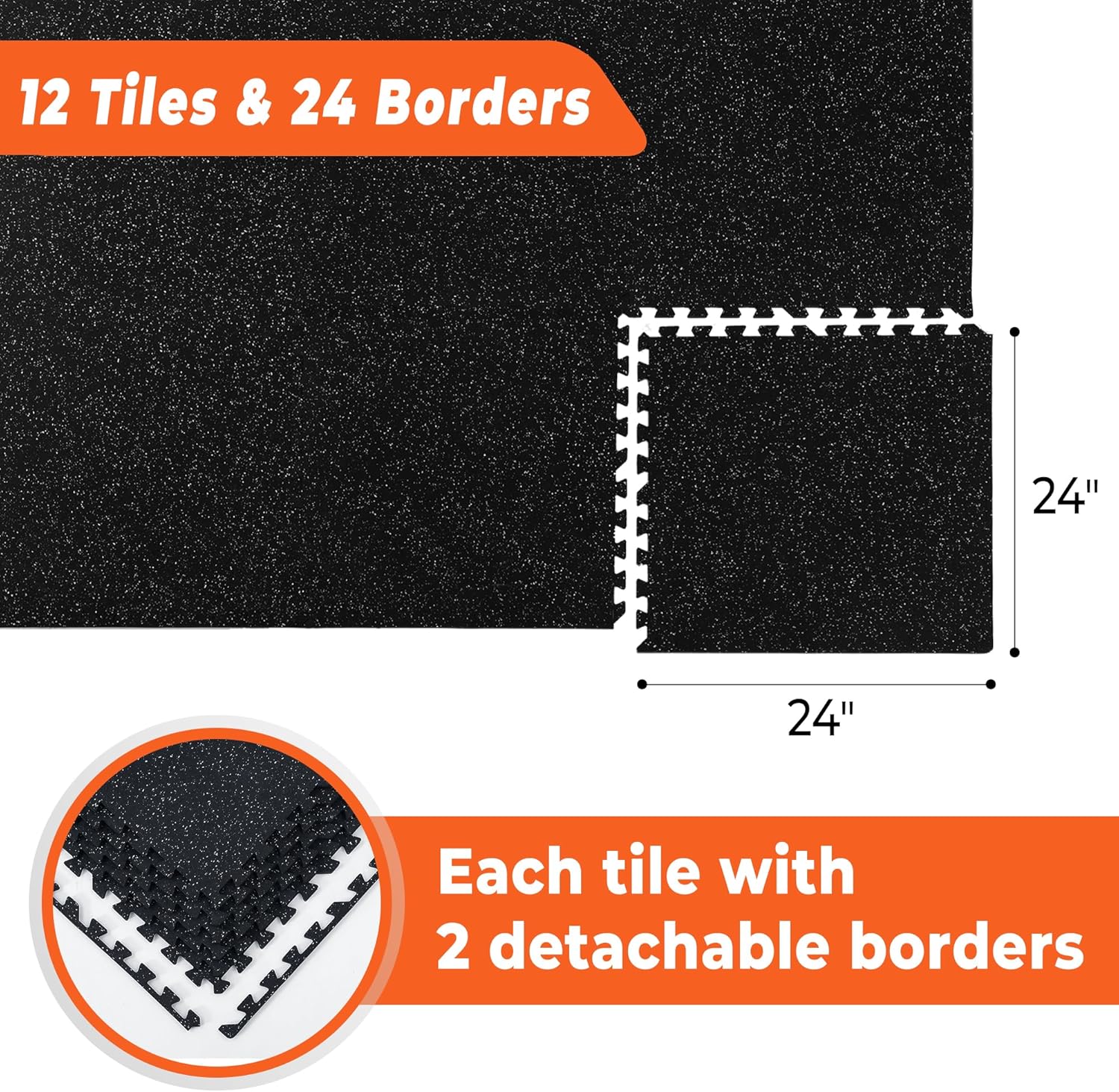 SUPERJARE 0.4'' Thick 12 Pcs 48 Sq Ft Rubber Top Exercise Equipment Mats, High Density EVA Foam Mats with Rubber Top, Interlocking Gym Flooring for Home Gym, Protective Workout Mat, Black/Grey