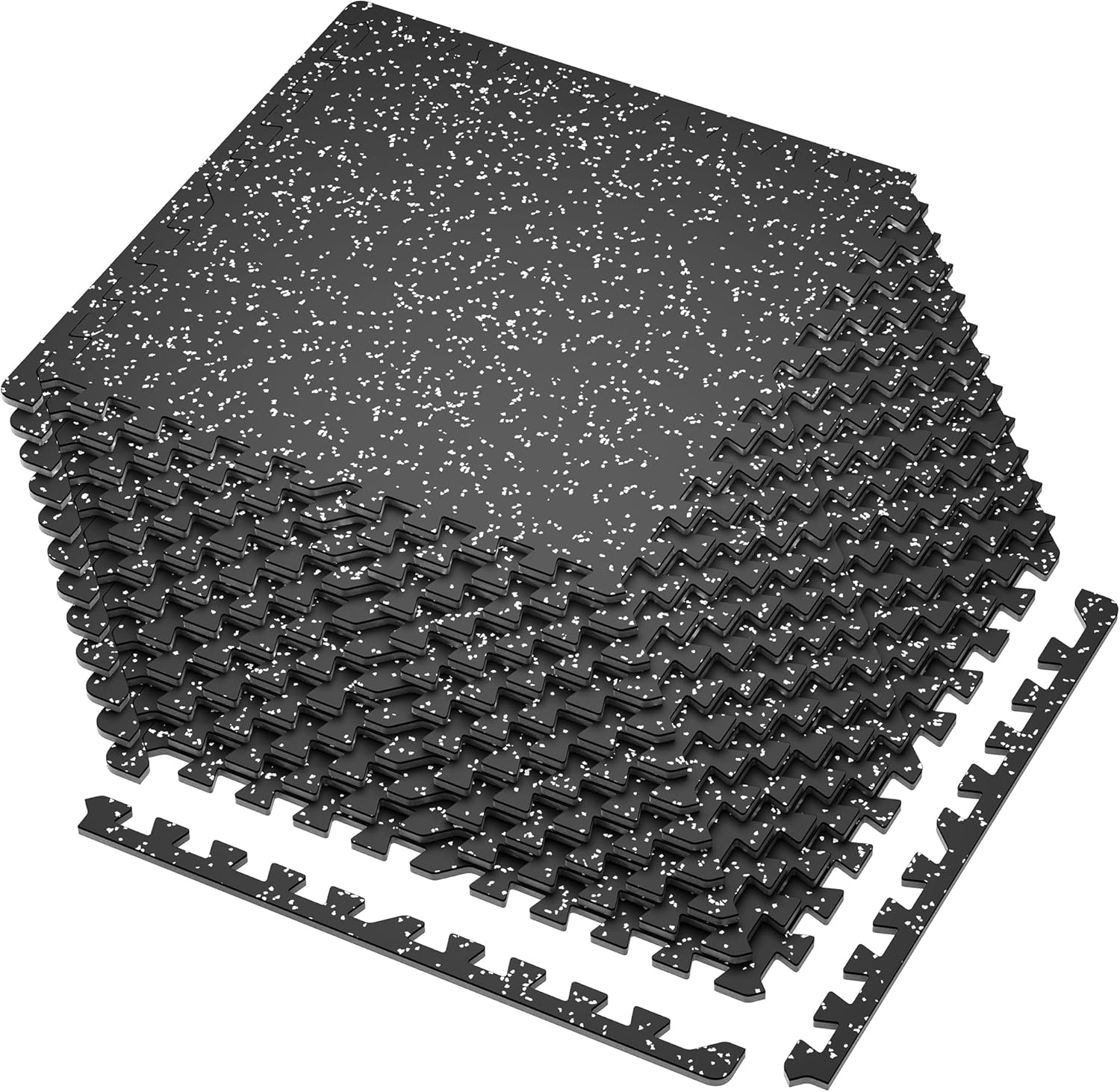 SUPERJARE 0.4'' Thick 12 Pcs 48 Sq Ft Rubber Top Exercise Equipment Mats, High Density EVA Foam Mats with Rubber Top, Interlocking Gym Flooring for Home Gym, Protective Workout Mat, Black/Grey