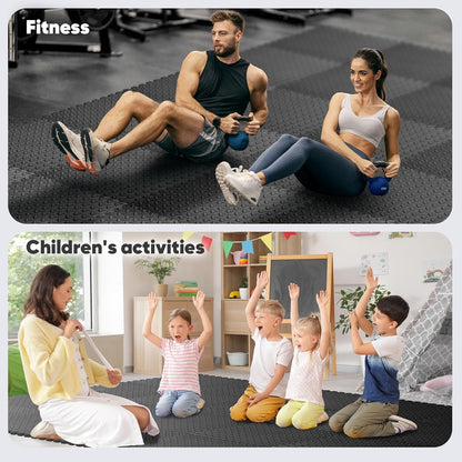 Home Gym Mat, Puzzle Exercise Mat, EVA Interlocking Foam Floor Tiles for Home Workout Equipment and Kids' Play Areas - Black, 24 in x 24 in x ½ in - 12 Tiles (Black, 12 Pack, 48 SQ FT)