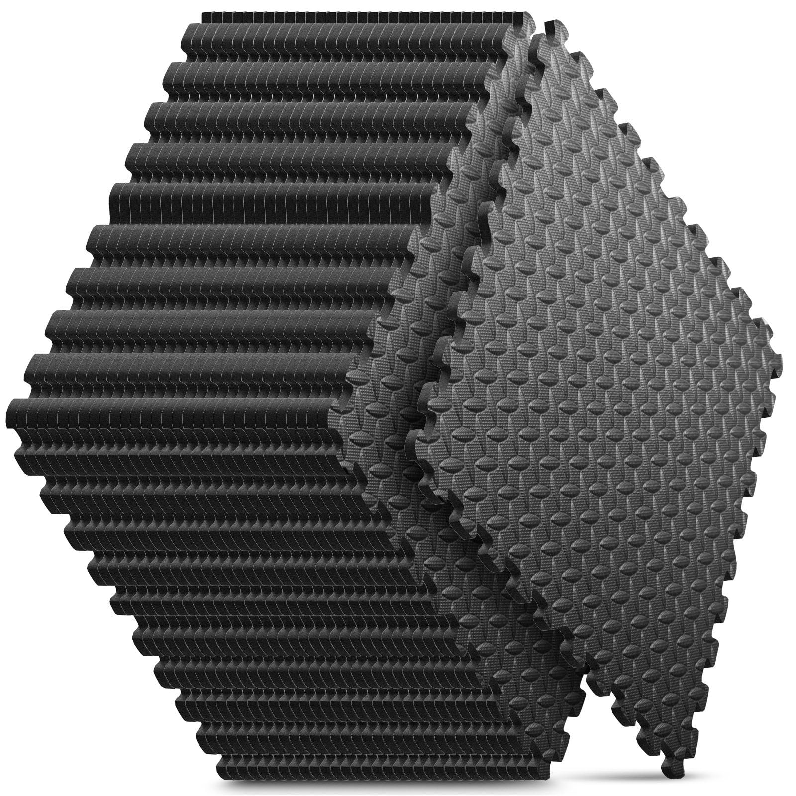Home Gym Mat, Puzzle Exercise Mat, EVA Interlocking Foam Floor Tiles for Home Workout Equipment and Kids' Play Areas - Black, 24 in x 24 in x ½ in - 12 Tiles (Black, 12 Pack, 48 SQ FT)