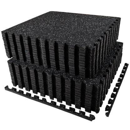 AIRHOP 0.56in Thick 24 Sq Ft Exercise Equipment Mats, 6 Tiles Upgraded Rubber Top with High Density EVA Foam, Large Interlocking Puzzle Gym Flooring for Home Gym, Heavy Weight Workout, 24 x 24in