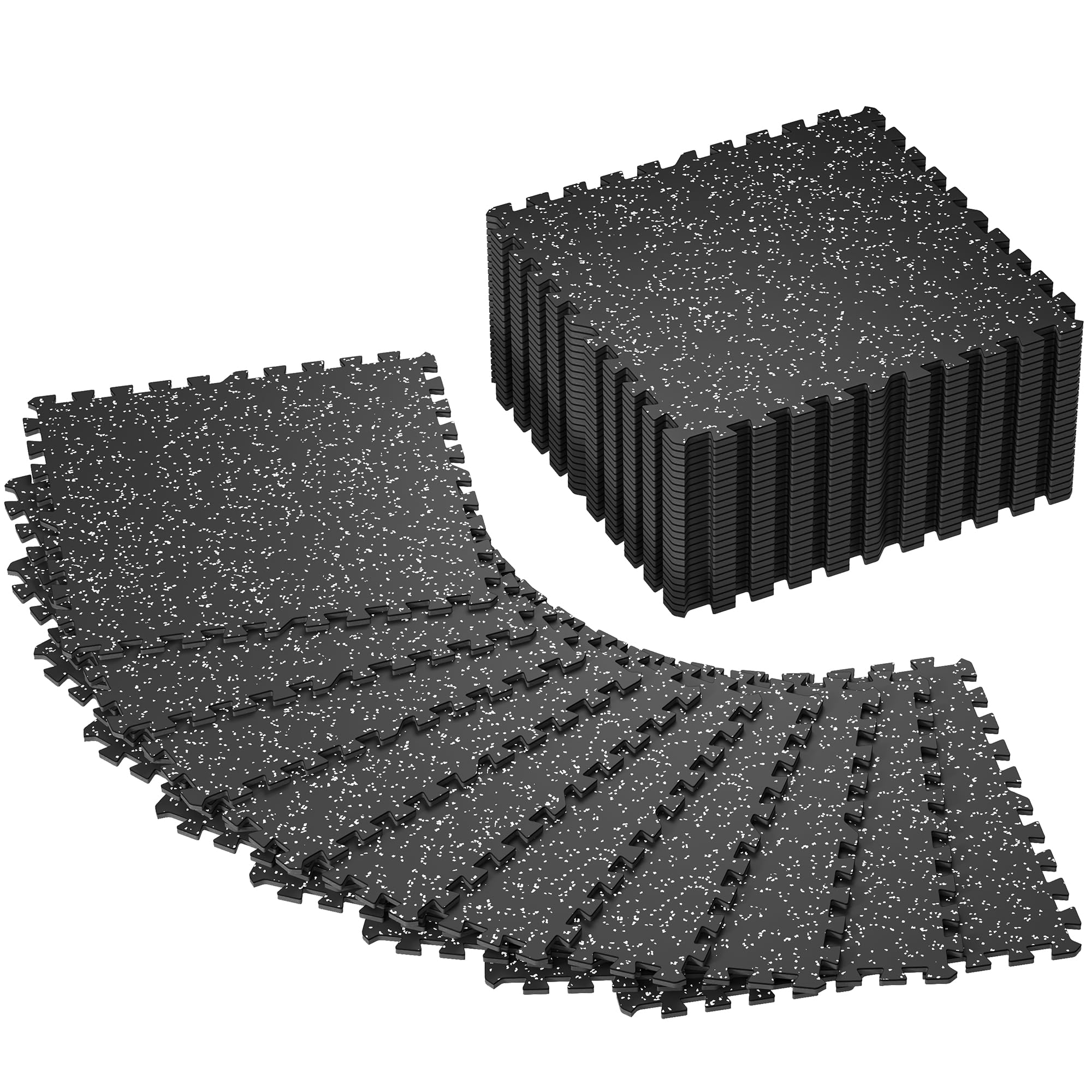 SUPERJARE 0.4'' Thick 12 Pcs 48 Sq Ft Rubber Top Exercise Equipment Mats, High Density EVA Foam Mats with Rubber Top, Interlocking Gym Flooring for Home Gym, Protective Workout Mat, Black/Grey