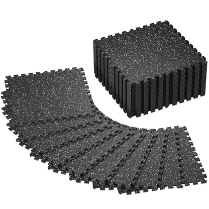 SUPERJARE 0.4'' Thick 12 Pcs 48 Sq Ft Rubber Top Exercise Equipment Mats, High Density EVA Foam Mats with Rubber Top, Interlocking Gym Flooring for Home Gym, Protective Workout Mat, Black/Grey