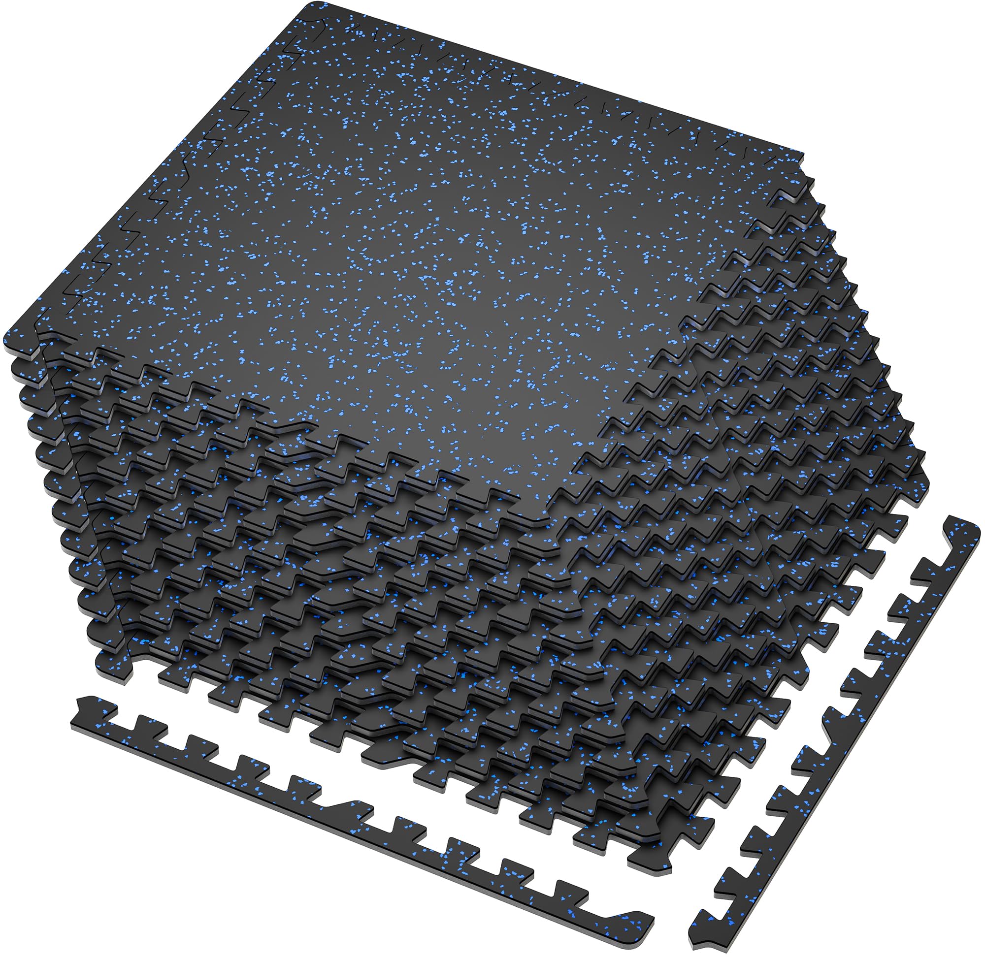 SUPERJARE 0.4'' Thick 12 Pcs 48 Sq Ft Rubber Top Exercise Equipment Mats, High Density EVA Foam Mats with Rubber Top, Interlocking Gym Flooring for Home Gym, Protective Workout Mat, Black/Grey