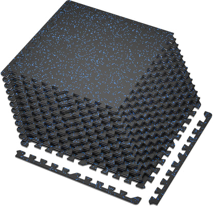 SUPERJARE 0.4'' Thick 12 Pcs 48 Sq Ft Rubber Top Exercise Equipment Mats, High Density EVA Foam Mats with Rubber Top, Interlocking Gym Flooring for Home Gym, Protective Workout Mat, Black/Grey