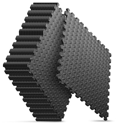 Home Gym Mat, Puzzle Exercise Mat, EVA Interlocking Foam Floor Tiles for Home Workout Equipment and Kids' Play Areas - Black, 24 in x 24 in x ½ in - 12 Tiles (Black, 12 Pack, 48 SQ FT)