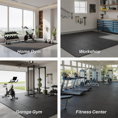 AIRHOP 0.56in Thick 24 Sq Ft Exercise Equipment Mats, 6 Tiles Upgraded Rubber Top with High Density EVA Foam, Large Interlocking Puzzle Gym Flooring for Home Gym, Heavy Weight Workout, 24 x 24in