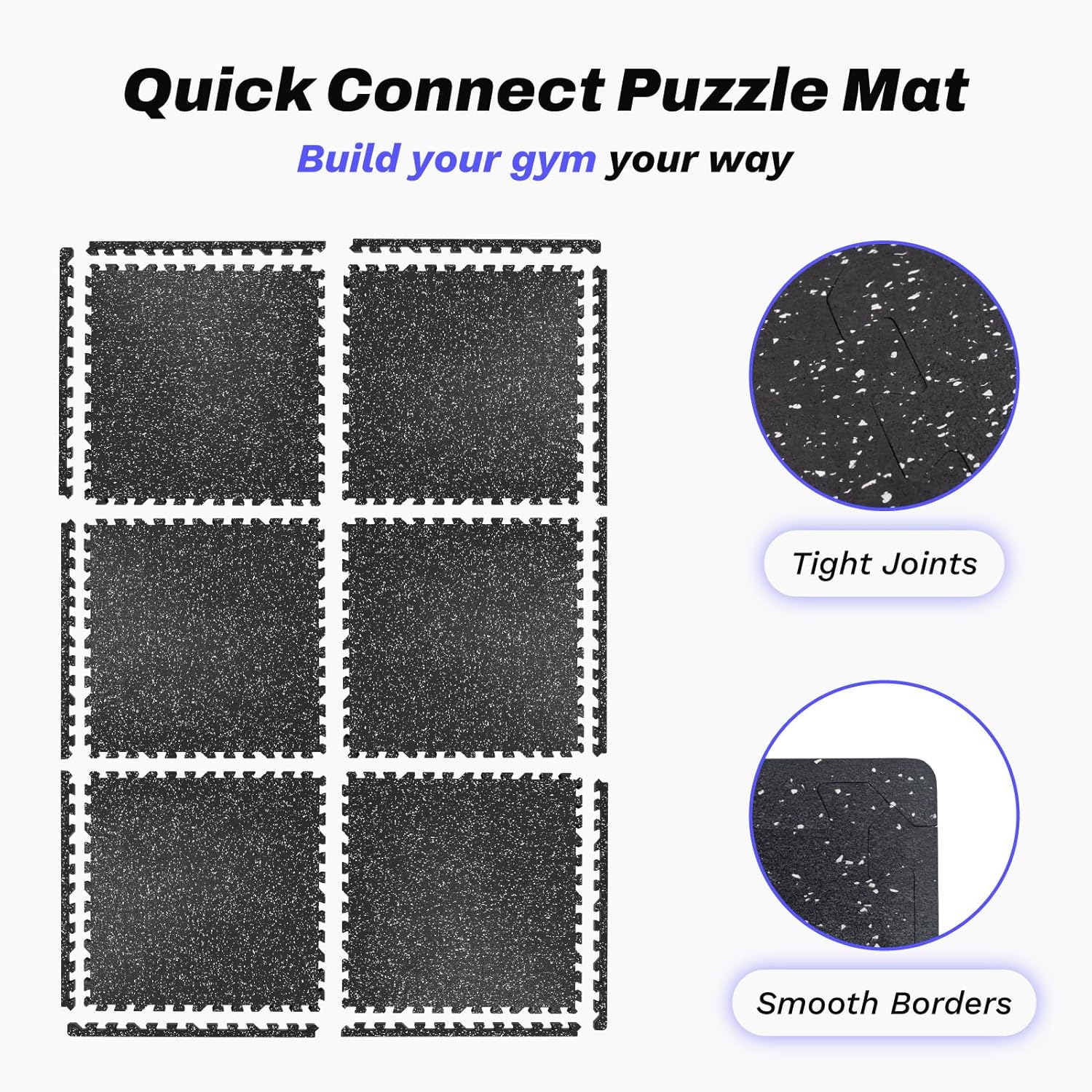 AIRHOP 0.56in Thick 24 Sq Ft Exercise Equipment Mats, 6 Tiles Upgraded Rubber Top with High Density EVA Foam, Large Interlocking Puzzle Gym Flooring for Home Gym, Heavy Weight Workout, 24 x 24in