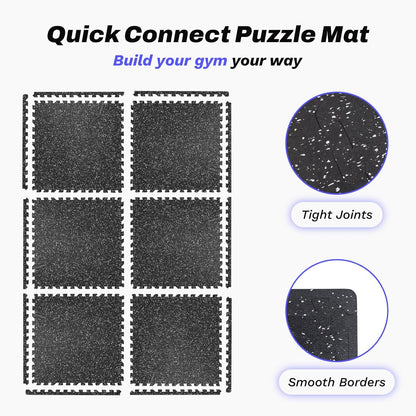 AIRHOP 0.56in Thick 24 Sq Ft Exercise Equipment Mats, 6 Tiles Upgraded Rubber Top with High Density EVA Foam, Large Interlocking Puzzle Gym Flooring for Home Gym, Heavy Weight Workout, 24 x 24in