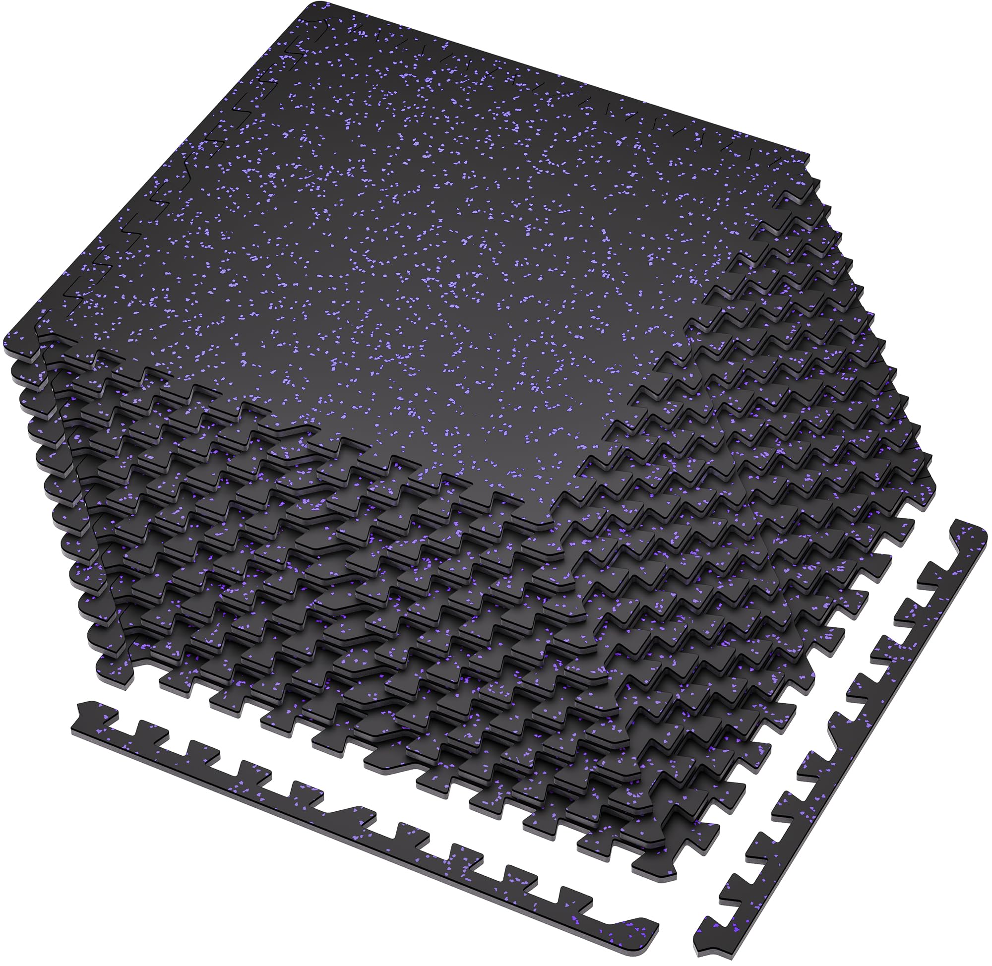 SUPERJARE 0.4'' Thick 12 Pcs 48 Sq Ft Rubber Top Exercise Equipment Mats, High Density EVA Foam Mats with Rubber Top, Interlocking Gym Flooring for Home Gym, Protective Workout Mat, Black/Grey