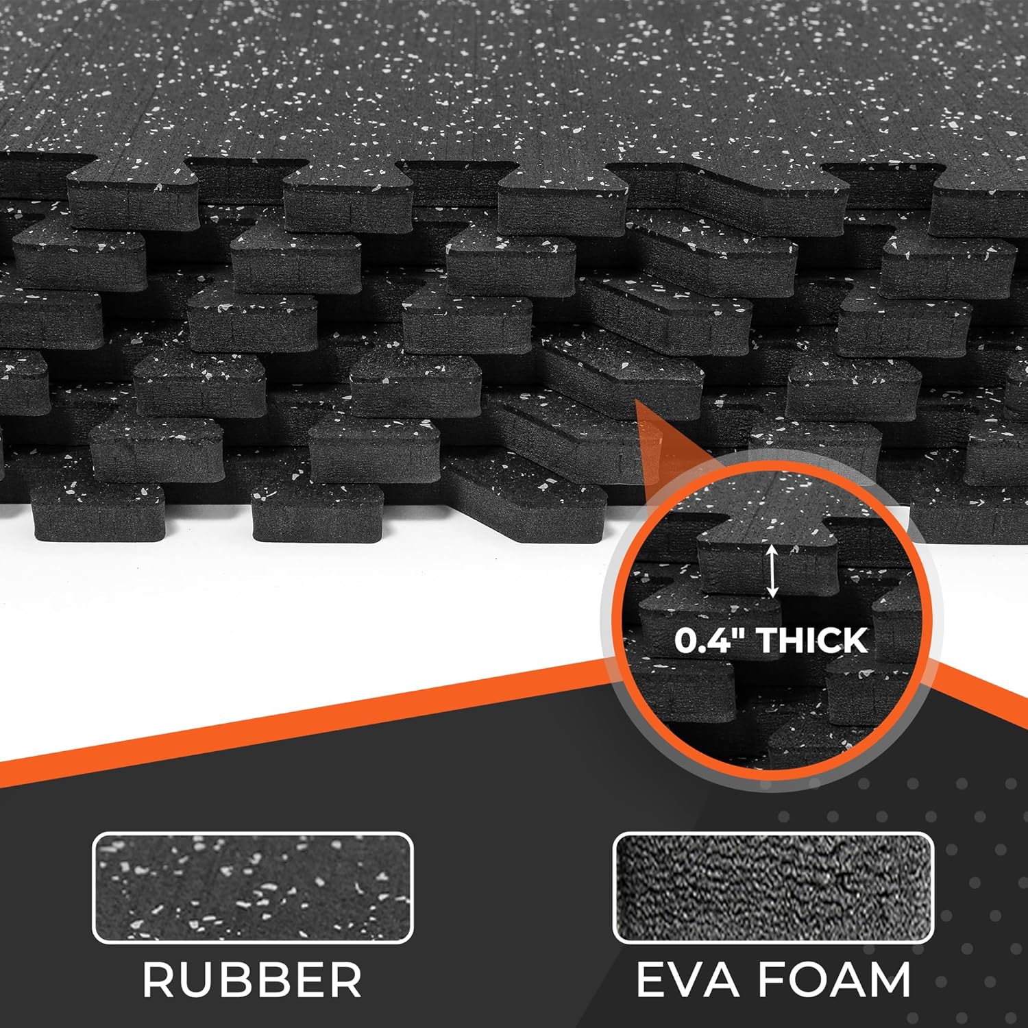 SUPERJARE 0.4'' Thick 12 Pcs 48 Sq Ft Rubber Top Exercise Equipment Mats, High Density EVA Foam Mats with Rubber Top, Interlocking Gym Flooring for Home Gym, Protective Workout Mat, Black/Grey